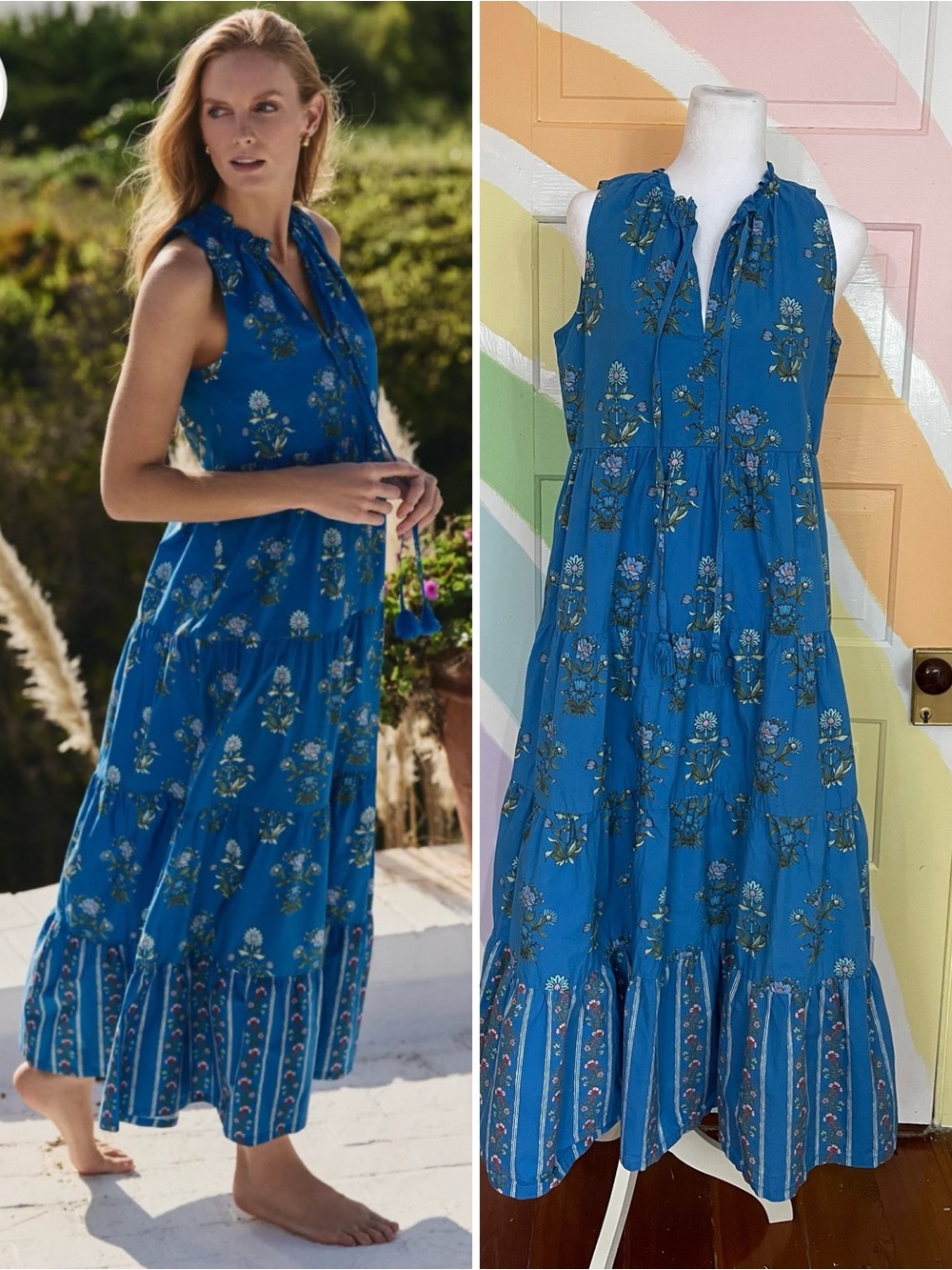 Hermoza Claudia Blue Floral Tiered Maxi Dress in Party On Prairie Sz S 🧡🎀